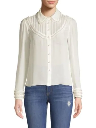 Alice And Olivia Noreen Pintuck Yoke Silk Blouse In Off White