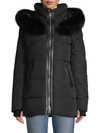 Nicole Benisti Nakiska Blue Fox Fur & Leather Trim Puff Down Jacket In Black