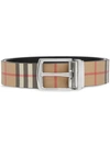 Burberry Reversible Vintage Check E-canvas And Leather Belt In Brown