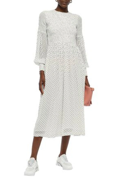 Ganni Rometty Shirred Polka dot Georgette Midi Dress In Ivory ModeSens