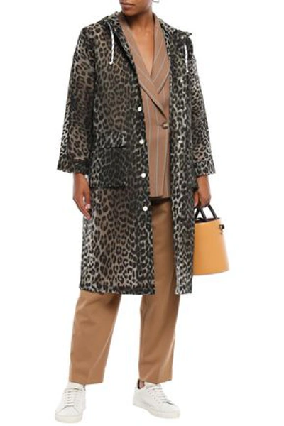 Ganni Leopard-print Pvc Hooded Raincoat In Animal Print