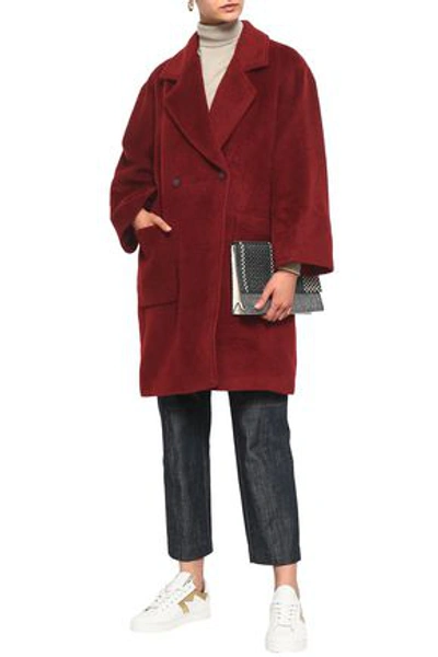 American Vintage Woman Double-breasted Wool-blend Coat Claret