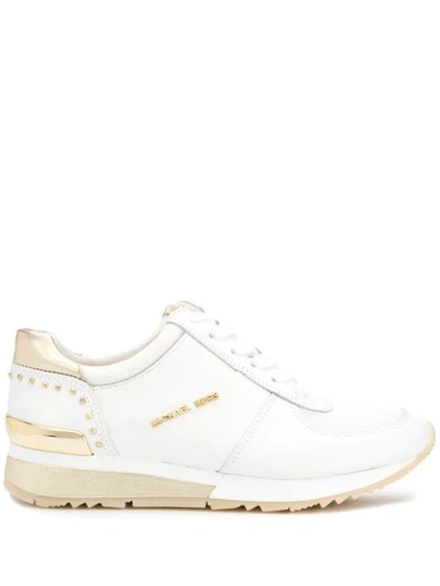 Michael Kors Allie Trainer In White Leather With Gold Details In Bianco