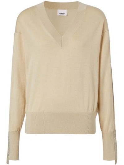 Burberry Logo Embroidered Jumper In Neutrals