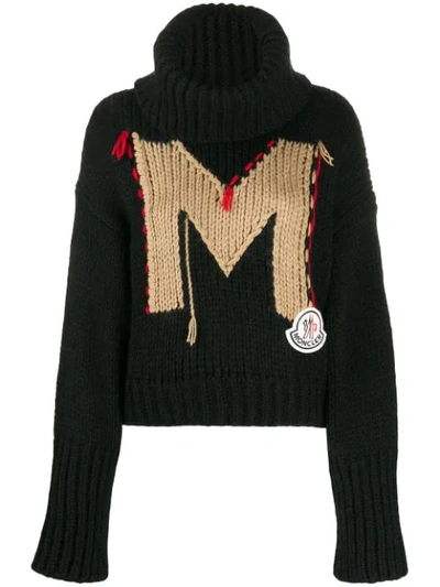 Moncler Logo Acrylic Blend Knit Sweater In Black