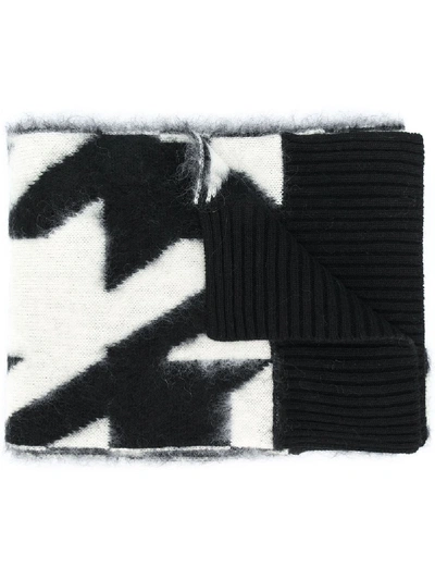 Alexander Mcqueen Brushed Mohair Blend Jacquard Scarf In 1001 Black White