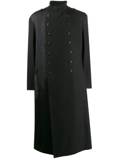 Yohji Yamamoto Houndstooth Double Breasted Coat In Black