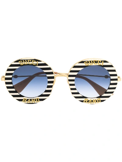 Gucci Striped Circle Frame Sunglasses In 黑色