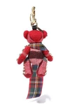 BURBERRY BURBERRY WOMAN EMBELLISHED CHECKED CASHMERE KEYCHAIN RED,3074457345620767947