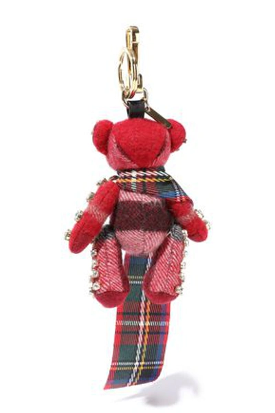 Burberry Woman Embellished Checked Cashmere Keychain Red