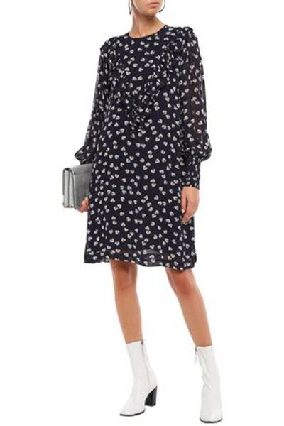 Ganni Rometty Ruffled Printed Georgette Dress In Midnight Blue | ModeSens
