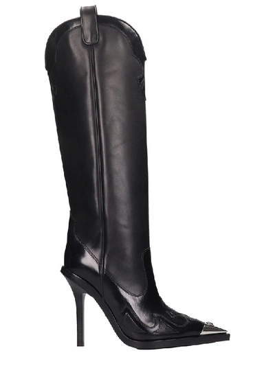 Versace Texan Boots In Black Leather