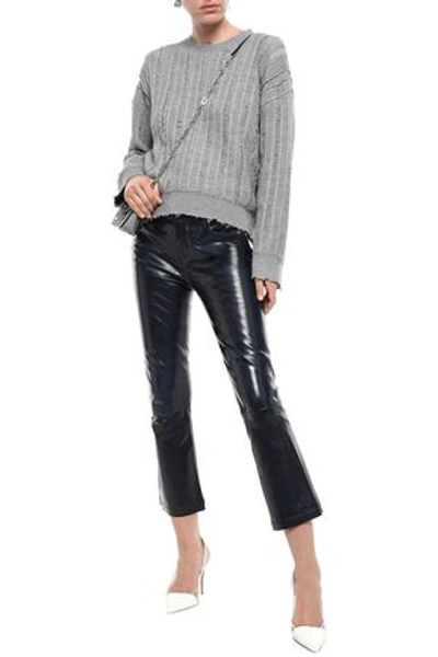 Rta Cropped Glossed-leather Bootcut Pants In Midnight Blue