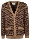 Gucci Rhombus Gg Logo-intarsia Cardigan In Camel Brown
