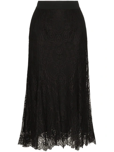 Dolce & Gabbana Fluted Lace Midi Skirt In Black