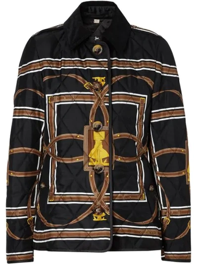 Burberry Archive Scarf Print Diamond Quilted Jacket In Black Ip Pttrn