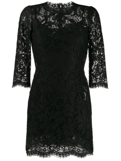 Dolce & Gabbana 3/4-sleeve Heavy Lace Dress In Black