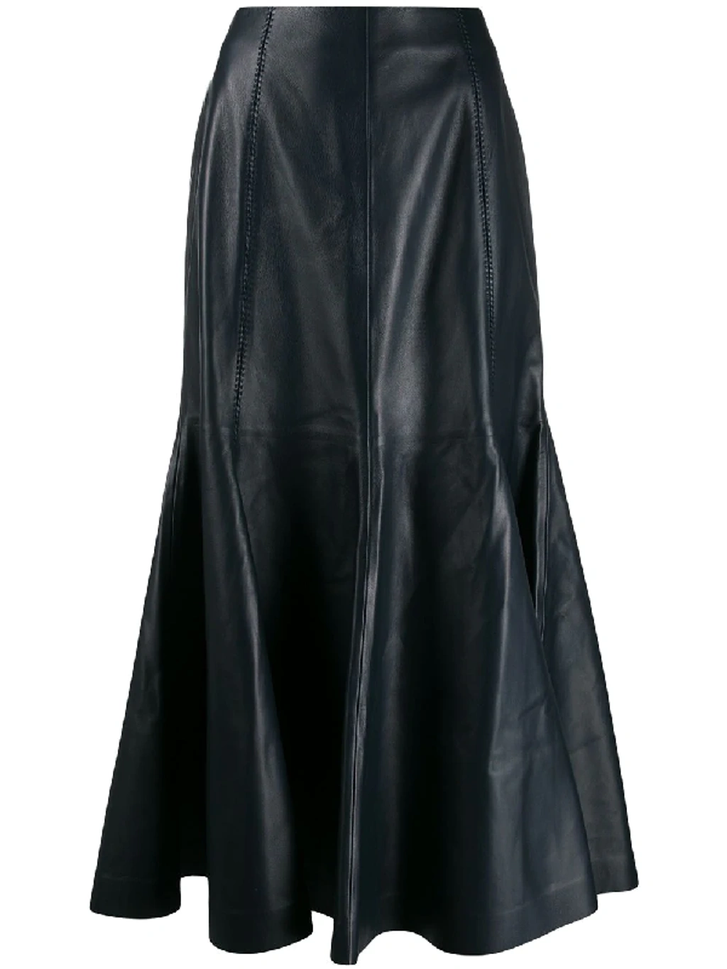 Gabriela Hearst Amy Leather Flared Midi Skirt In Blue | ModeSens