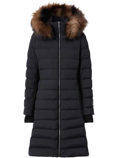 Burberry Detachable Hood Tropical Gabardine Swing Coat In Black