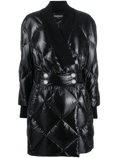 Balmain Quilted Patent Coat In 0pa Noir 