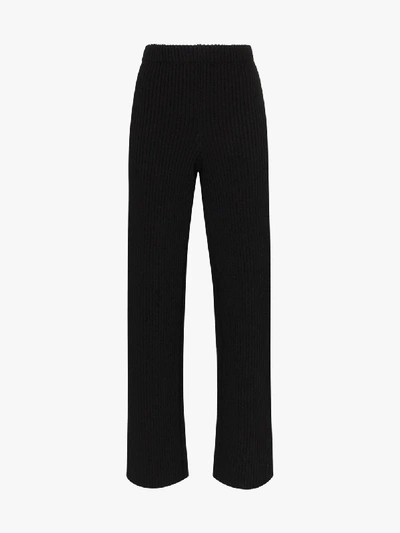 Balenciaga Ribbed Knit Straight Leg Trousers In Black