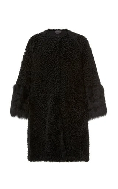 Prada Oversized Fur Evening Coat In Black