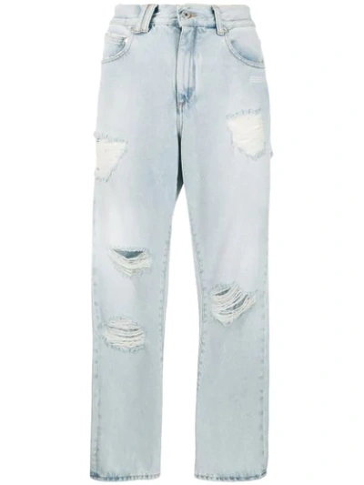 Off-white Ripped Straight Leg Jeans In Blue