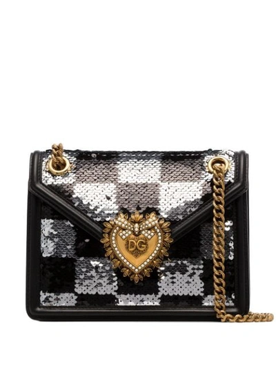 Dolce & Gabbana Devotion Sequin-embellished Shoulder Bag In Black
