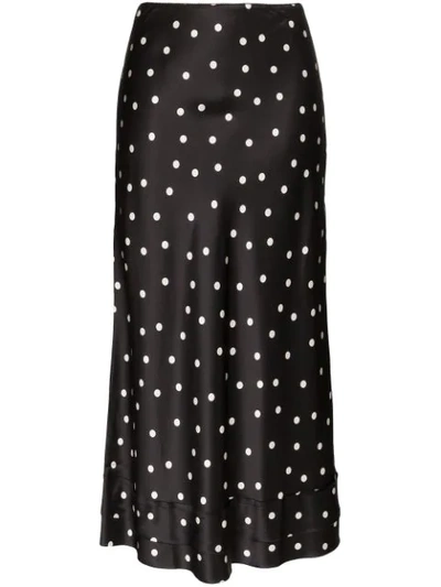 Lee Mathews Talulah Polka-dot Silk Midi Skirt In Black