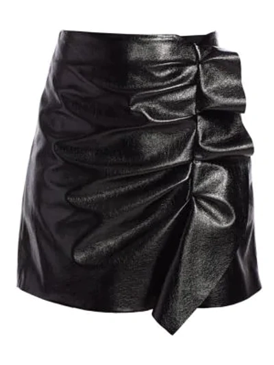 Joie Jain Faux-leather Ruffled Mini Skirt In Caviar