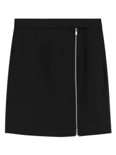 Theory Asymmetric-zip Wool-stretch Mini Skirt In Black