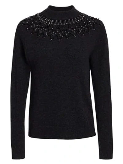 Saks Fifth Avenue Collection Mock-neck Embellished Cashmere Sweater In Charcoal Heather