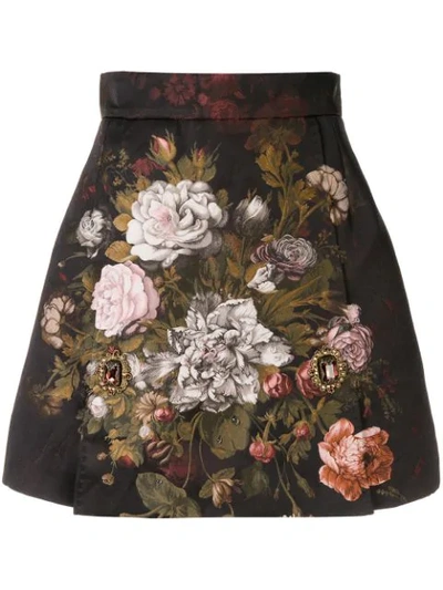 Dolce & Gabbana Short Baroque Floral Jacquard Skirt In Black
