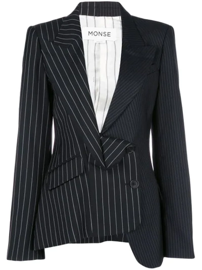 Monse Asymmetric Paneled Pinstriped Wool Blazer In Black