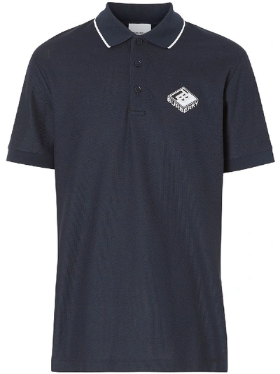 Burberry Logo Graphic Cotton Piqué Polo Shirt In Navy