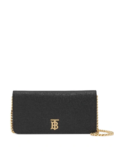 Burberry 粒纹皮革手机钱夹（含背带） In Black