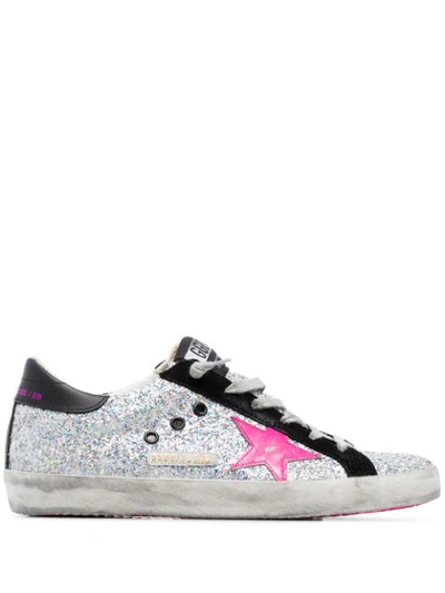 Golden Goose Superstar Glittered Low-top Sneakers In Silver,black,fuchsia
