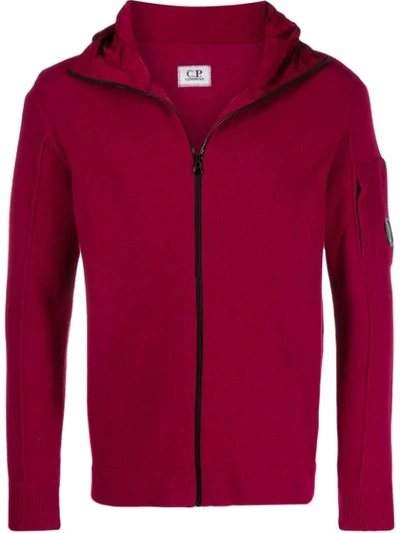 C.p. Company Lens-detail Zip-up Hoodie In Red