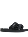 Suicoke Moto-vhl Shearling Trim Sandals In Black