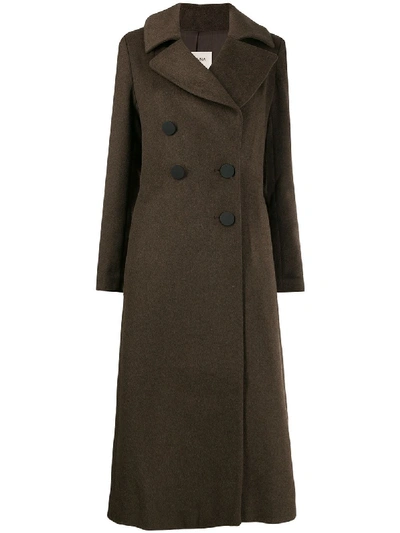 Jovonna Long Double Breasted Coat In Brown