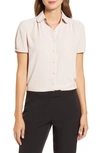 ANNE KLEIN MICRODOT BUTTON FRONT SHORT SLEEVE BLOUSE,10735332