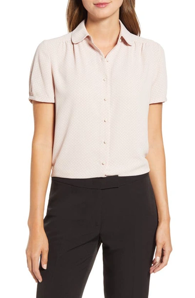 Anne Klein Microdot Button Front Short Sleeve Blouse In Ballet/ Anne White
