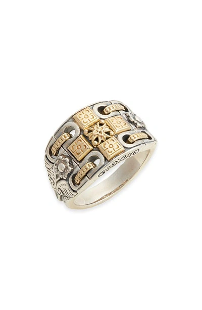 Konstantino Kleos Wide Engraved Ring In Silver/ Gold