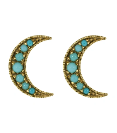 Andrea Fohrman Crescent Moon Turquoise Studs In Ylwgold