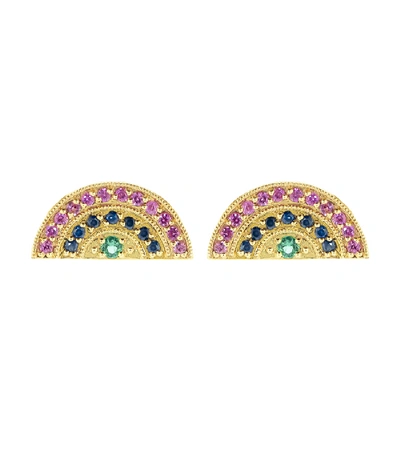 Andrea Fohrman Mini Multi Sapphire Rainbow Earrings In Ylwgold