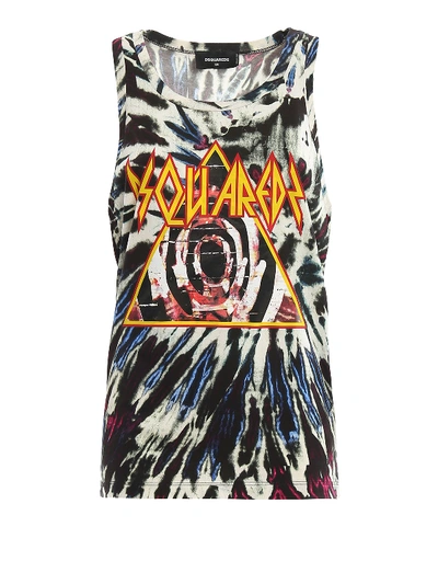 Dsquared2 Logo Tie Dyed Cotton Jersey Tank Top In Multicolour