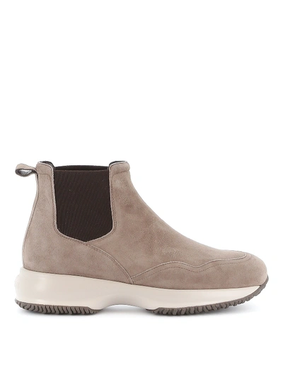 Hogan Women's Suede Ankle Boots Booties Interactive In Taupe