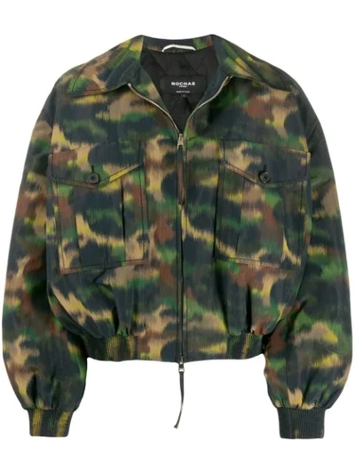 Rochas Camouflage Print Jacket In Green