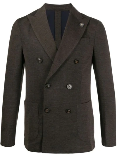 Lardini Double Breasted Fitted Blazer In Brown