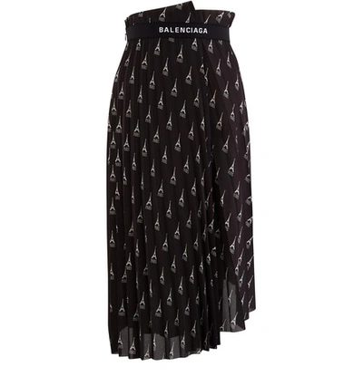 Balenciaga Pleated Silk Skirt In Black